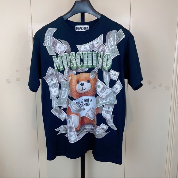 Authentic Moschino Couture Dollar Bill Bear Print Oversize Unisex Tshirt Black - Picture 1 of 9